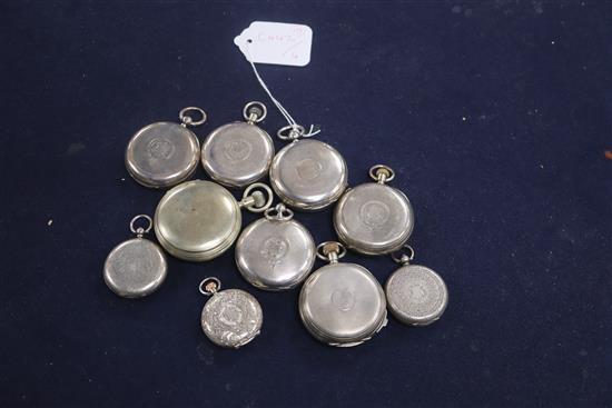 Ten silver pocket watches